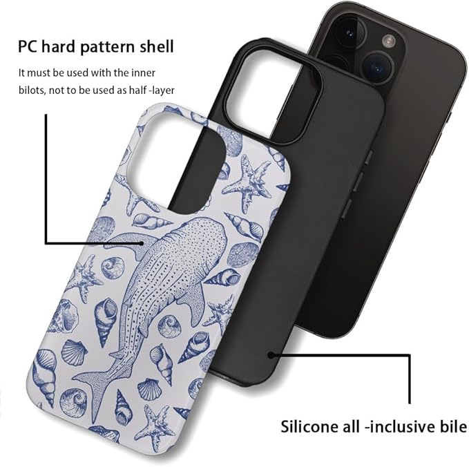DAIZAG Case Compatible with iPhone 12 Pro,Fit Shockproof Cover for Women Girls,Blue Seashell Whale Shark Ocean