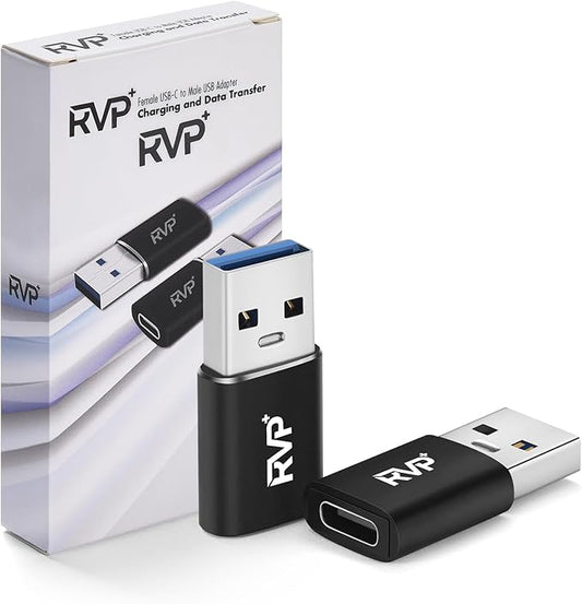 RVP+ USB-C to USB-A 3.2 Gen 1 Adapter (2-Pack, Black)