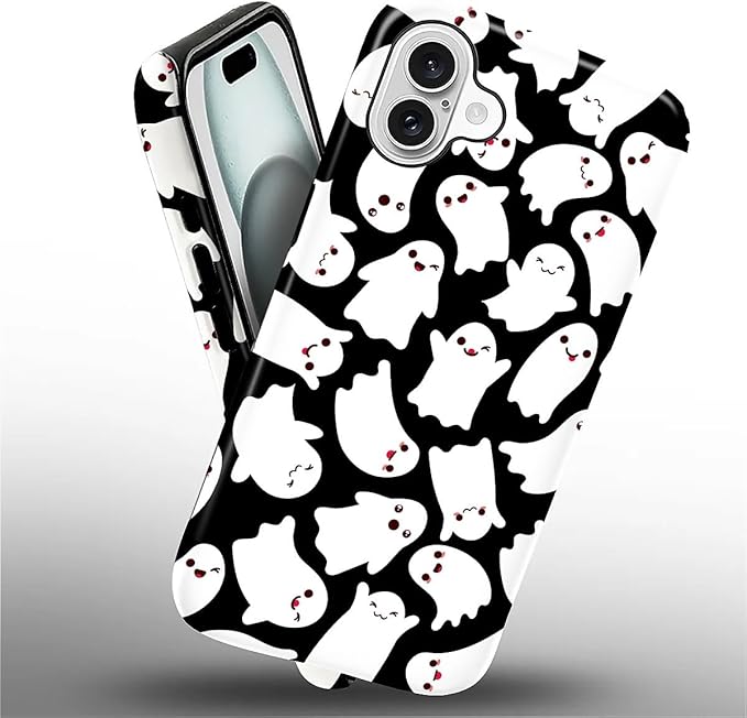 Case for iPhone 16 Plus Case,Halloween Ghosts Bats Design - Hybrid Dual Protection Silicone + Hard PC Shockproof Full Body Cover Slim Anti-Scratch Protective Case for Men Women