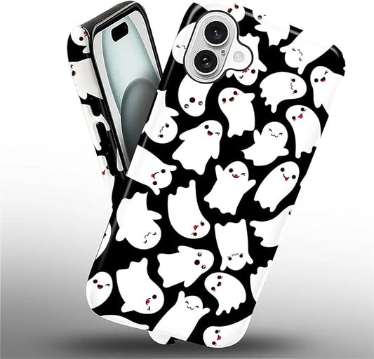 Case for iPhone 16 Plus Case,Halloween Ghosts Bats Design - Hybrid Dual Protection Silicone + Hard PC Shockproof Full Body Cover Slim Anti-Scratch Protective Case for Men Women