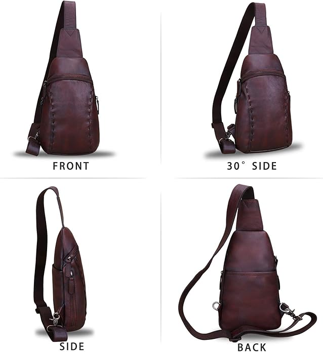 LRTO Genuine Leather Silng Bag for Women and Men Vintage Real Leather Sling Backpack Shoulder Crossbody Bag Chest Purse