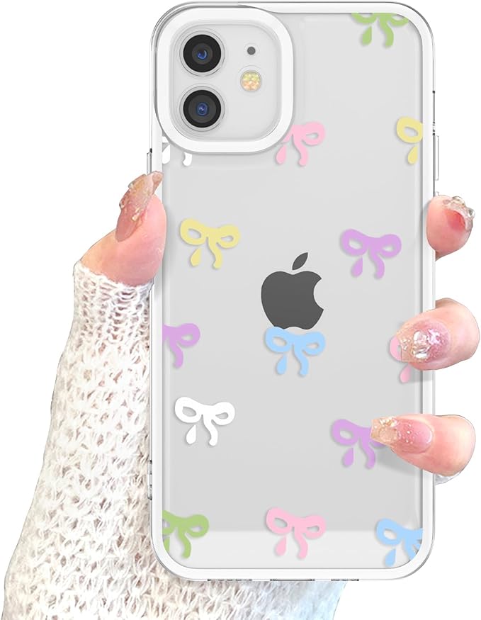 EYZUTAK Case for iPhone 11, Clear Cute Ribbon Bowknot Pattern Aesthetic Transparent Phone Case Raised Camera Protection Stylish Slim Soft Durable TPU Protective Cover for Women Girls - Colorful