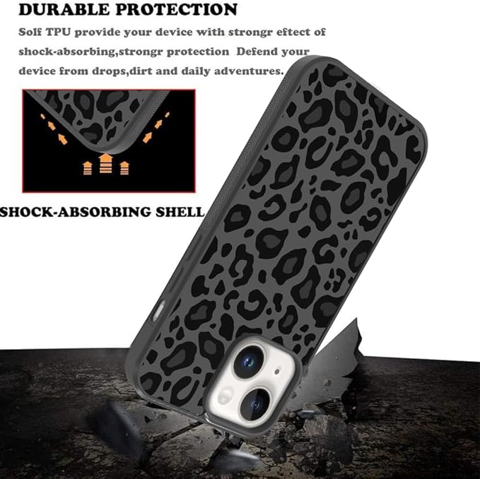 KANGHAR Case Compatible with iPhone 15 Plus,Black Leopard Design Compatible with MagSafe,Tire Texture Non-Slip +Shockproof Rugged TPU Protective Magnetic Case Designed for iPhone 15 Plus 6.7 Inch