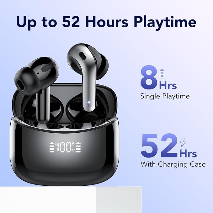 Tiksounds Wireless Earbuds, Bluetooth Headphones with Microphone, IPX7 Waterproof, 35H Playtime with LED Power Display, High-Fidelity Stereo Earphones for Sports and Work (Black)
