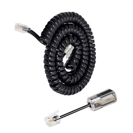 Uvital Telephone Handset Cord Detangler, 1 Pack Landline Handset Cord Cable 8Ft Uncoiled(1.2 Ft Coiled) and 1 Pack Anti-Tangle Telephone Cords Untangler 360 Degree Rotating Swivel Cords(Black)