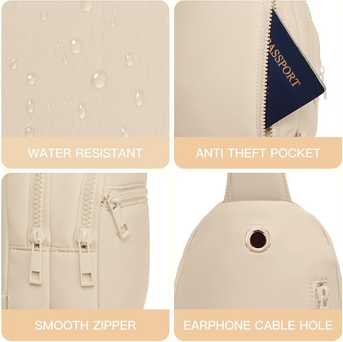 Quilted Puffer Crossbody Bags for Women Small Puffy Sling Bag Lightweight Cross Body Bubble Purse Shoulder Bag for Travel (Beige)