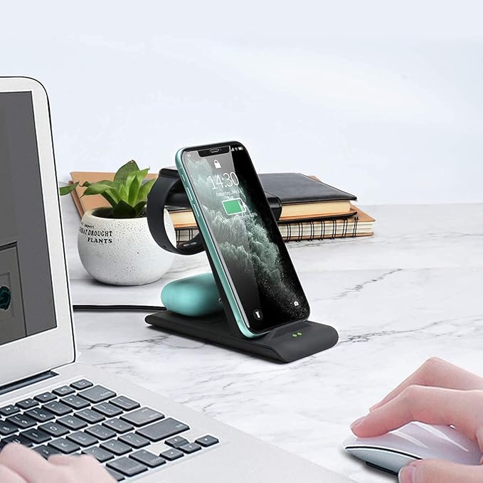 HATALKIN 3 in 1 Wireless Charging Station Compatible for Apple Products Multiple Devices Charger for Apple Watch Ultra 11 10 9 8 7 SE AirPods Pro iPhone 17 16 15 14 13 Pro Max/X/XS Fast Charger Stand