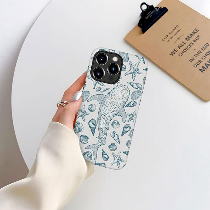 DAIZAG Case Compatible with iPhone 14 Pro,Fit Shockproof Cover for Women Girls,Beach Seashell Whale Ocean Aesthetic