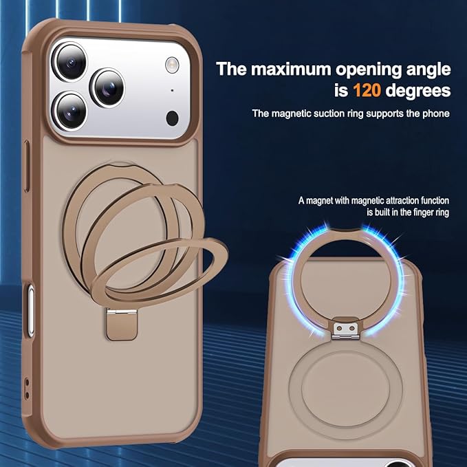 Compatible with iPhone 17 Pro Case with Invisible Magnetic O-Ring Stand Military-Grade Translucent Phone Case for iPhone 17 Pro 6.3" [Compatible with Mag-Safe][Great Grip Feeling],Desert Brown