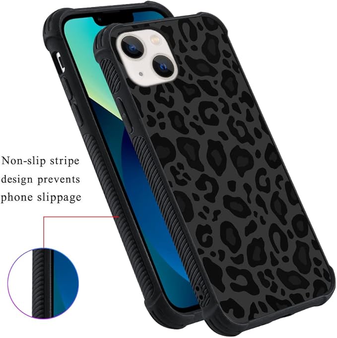 KANGHAR Case Compatible with iPhone 13,Black Leopard Design,Tire Texture Non-Slip +Shockproof Rugged TPU Protective Case for iPhone 13 6.1 Inch (2021) Leopard Pattern