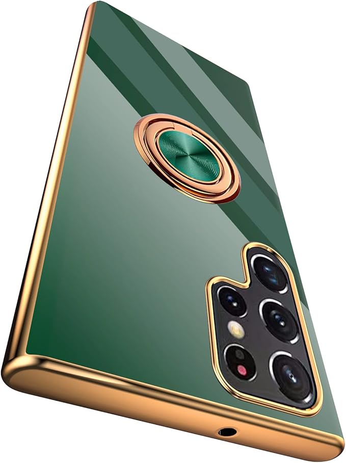 Tnarru Compatible for Samsung Galaxy S22 Ultra Case with Ring Holder Kickstand [with Magnetic] Soft TPU Shockproof Electroplated Protective Phone Case for Galaxy S22 Ultra 5G Green