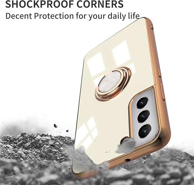 Tnarru Compatible for Samsung Galaxy S22 Plus Case with Ring Holder Kickstand [with Magnetic] Soft TPU Shockproof Electroplated Protective Phone Case for Galaxy S22+ 5G White