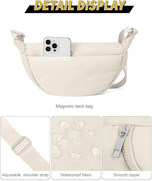 Crossbody Bags for Women Crescent Bag Nylon Sling Bag Purse with Adjustable Strap for Travel Daily