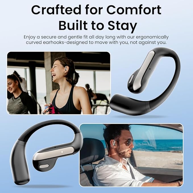 Wireless Earbuds Bluetooth Headphone Sport, 2025 Bluetooth Earbuds Stereo Deep Bass Over Ear Bud with Earhooks, ENC Noise Cancelling Mic,Waterproof Earphone for Workout/Running-Black