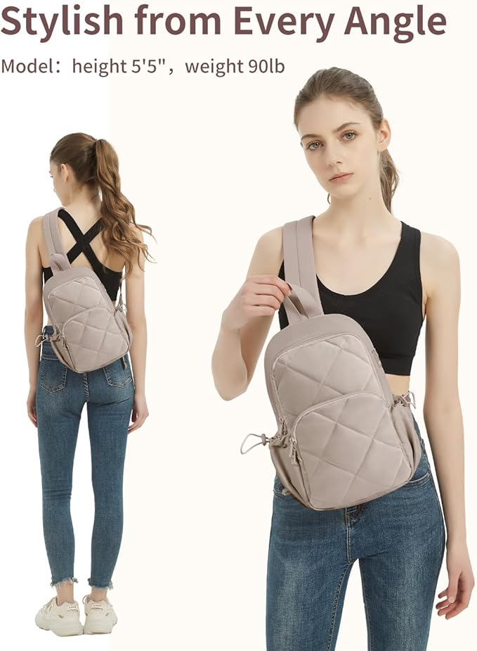 Wandering Nature Sling Bag for Women Lightweight Quilted Crossbody Bag Fits for 11" Tablet with Breathable Back Panel Anti Theft Pocket Padded Strap USB Charge Port, Ideal for Travel, Daily Use