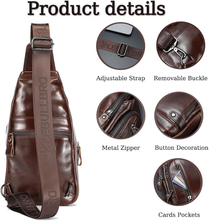 Sling Bag for Men Genuine Leather Chest Bag Crossbody Backpack Travel Hiking Outdoor Sports