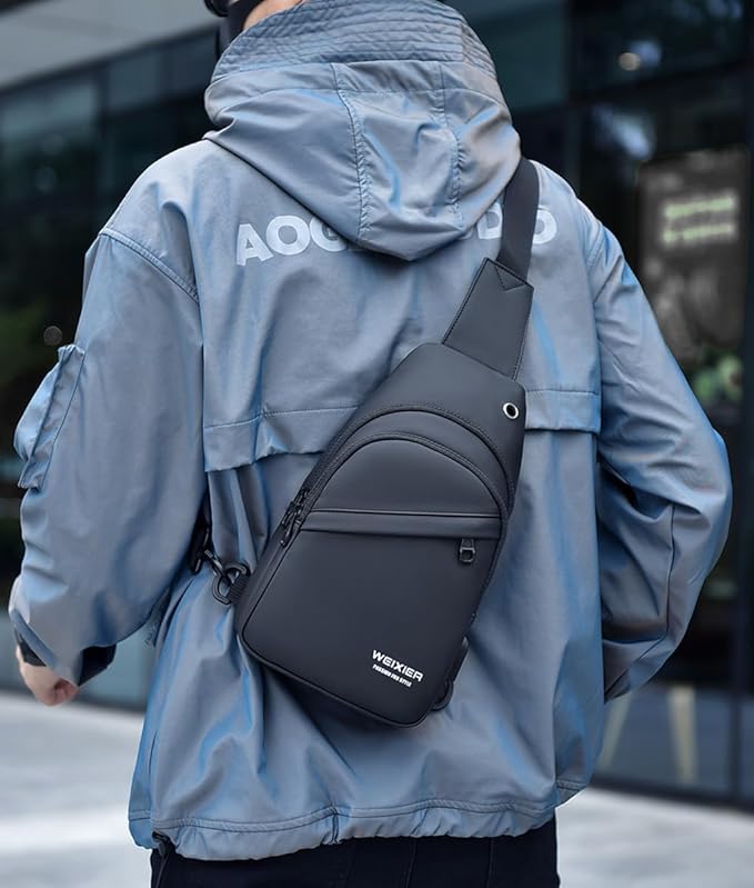 Waterproof Sling Bags Mens Shoulder Crossbody Backpack with USB Charging Port& Headphone,Outdoor Lightweight Bag