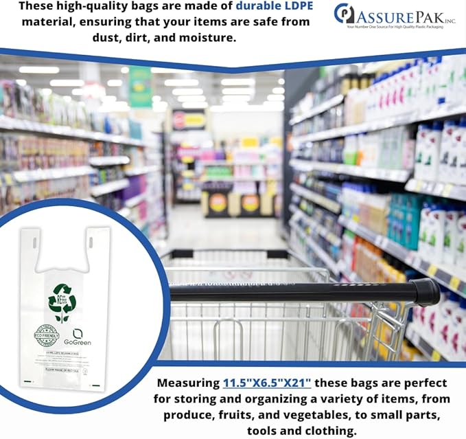 White Reusable/Eco-Friendly LDPE T-Shirt - 1/6 BBL 11.5"X6.5"X21" - 150 Bags - 101 Micron (4.0 mil) - White - WHLD4MREUSE1221