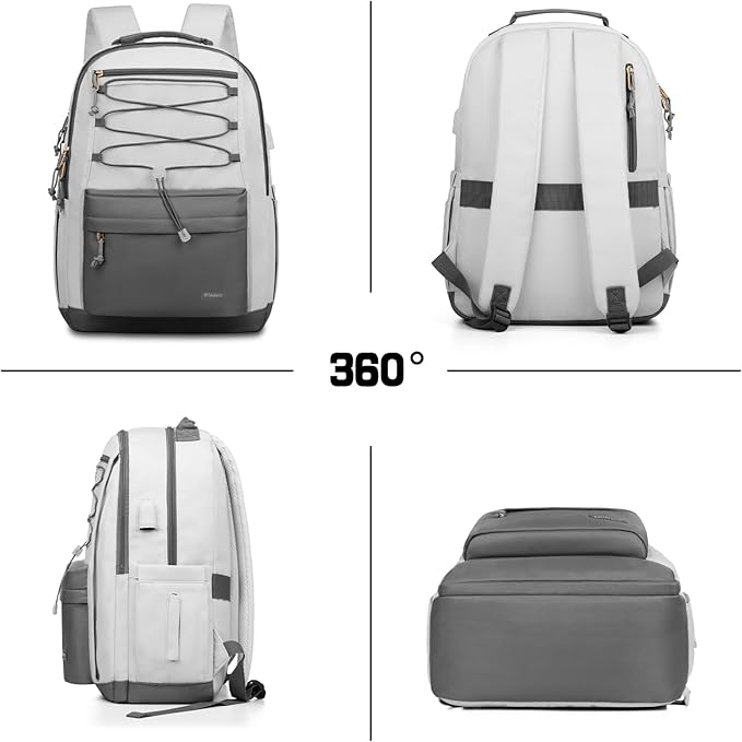 School Backpack for Teens Girls, Aesthetic College Backpack Large Bookbag for Women Students Fashion 15.6 Inch Laptop Bag for Work Travel (Dark Grey & Light Grey)