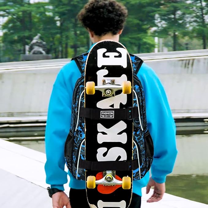 17 Inches Backpack for Boys Men, 3Pcs College Laptop Backpacks with Lunch Bag, Water Resistant Graffiti School Bookbag Set for Teens Students(Blue)