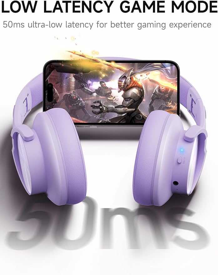 Picun B8 Headphones Wireless Bluetooth, 120H Bluetooth Headphone Over Ear with 3EQ Music Modes, Hands-Free Calls, Deep Bass Headphones for Travel Home Office Cellphone PC (Purple)