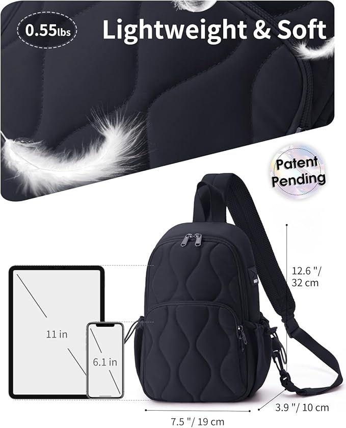 Wandering Nature Sling Bag for Women Lightweight Quilted Crossbody Bag Fits for 11" Tablet with Breathable Back Panel Anti Theft Pocket Padded Strap USB Charge Port, Ideal for Travel, Daily Use