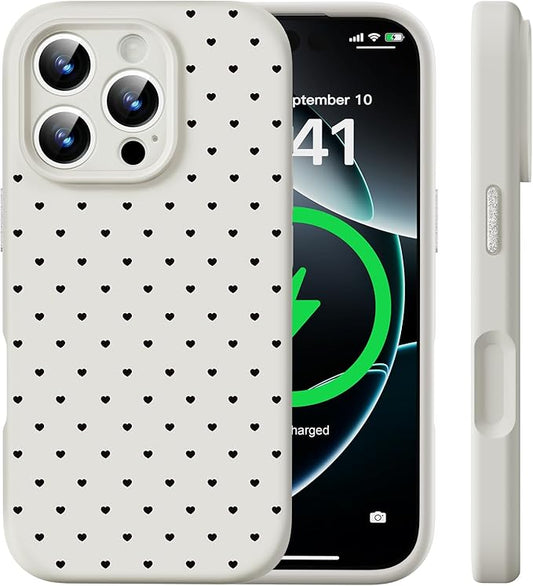 Magnetic for iPhone 16 Pro Liquid Silicone Case, Compatible with MagSafe, Heart Dot Case, [Full Camera Protection] Shockproof Phone Case with Soft Anti-Scratch Microfiber Lining