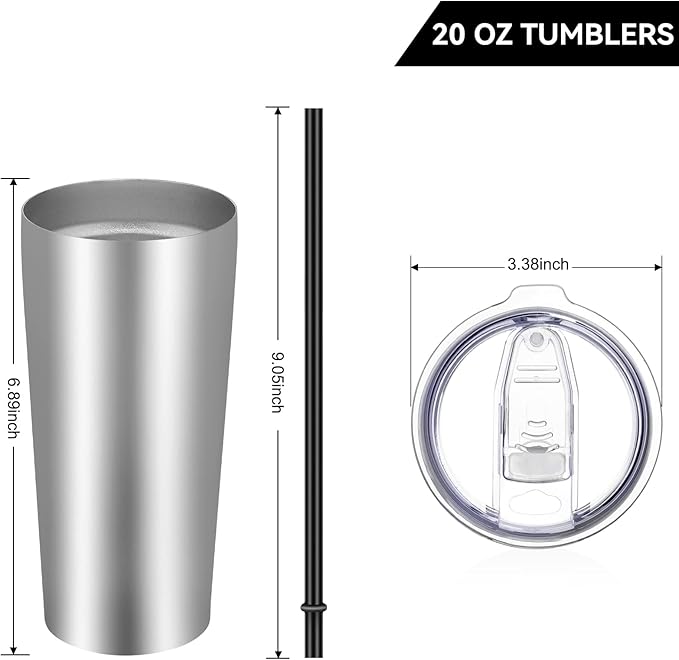 VEGOND 20oz Tumbler Bulk with Lid and Straw 6 Pack, Stainless Steel Vacuum Insulated Tumbler, Double Wall Coffee Cup Travel Mug, Stainless Steel