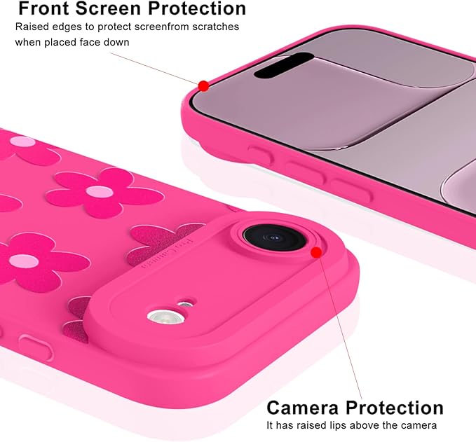 ZIYE Designed for iPhone Air Case Hot Pink Flower Pattern Phone Case with Camera Protection,Soft TPU Silicone Rubber Protective Cover Floral Design Cases Compatible with iPhone Air 6.5 Inch