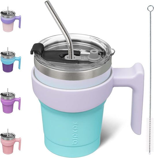 BJPKPK 10 oz Tumbler With Handle And Straw Stainless Steel Insulated Tumbler Cups For Water Or Ice Coffee,Lavender Green