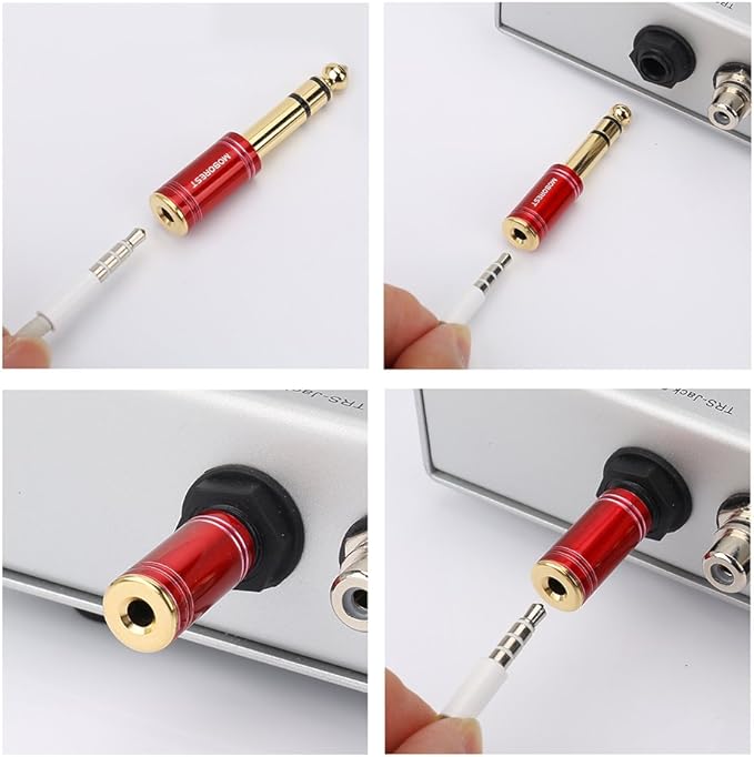 MOBOREST 6.35mm (1/4 inch) Male -3.5mm (1/8 in) Jack Stereo Female Adapter Conversion Plug, Adaptor Cable Copper (6.35M-3.5F, RED+Blue)