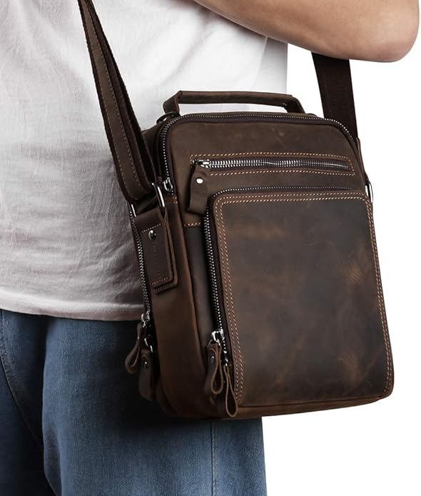 Genuine Leather Small Messenger Bag for Men Vintage Shoulder Crossbody Bags for Work Business Travel