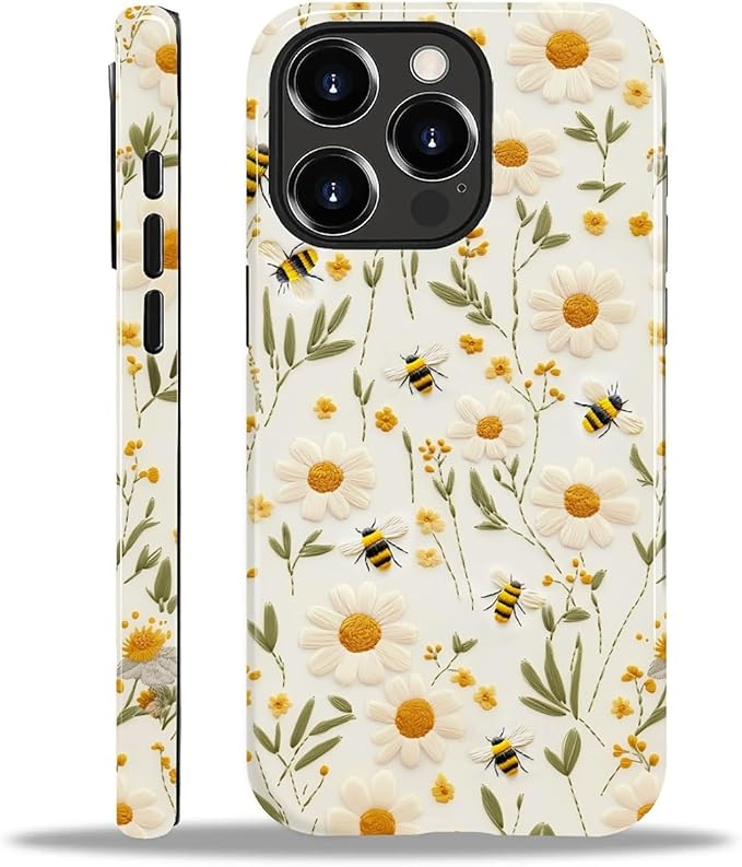 Case for iPhone 15 Pro Case,Bees Sunflowers Design - Hybrid Dual Protection Silicone + Hard PC Shockproof Full Body Cover Slim Anti-Scratch Protective Case for Men Women