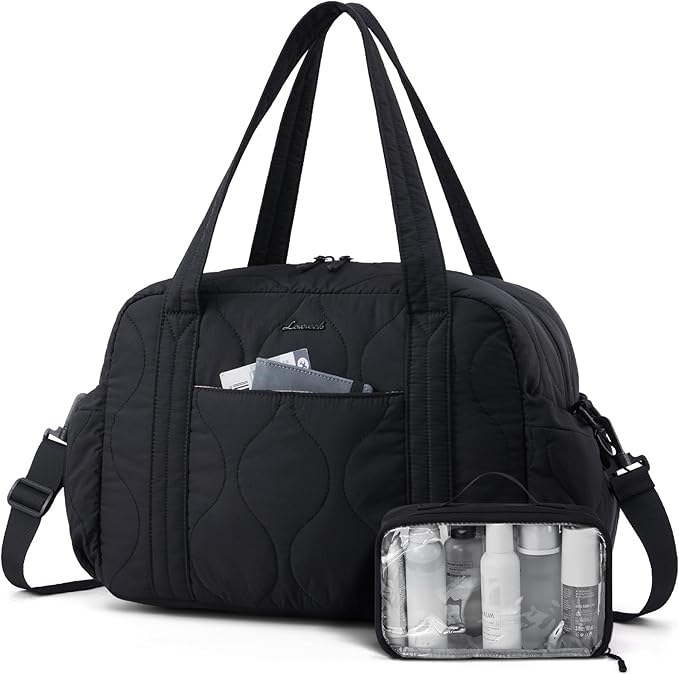 LOVEVOOK Gym Bag for Women, Puffer Travel Duffle Bag with Wet Pocket, Lightweight Carry On Bag Weekender Overnight Bag with Toiletry Bag, Multiple Pockets Personal Item Travel Bag for Airplanes