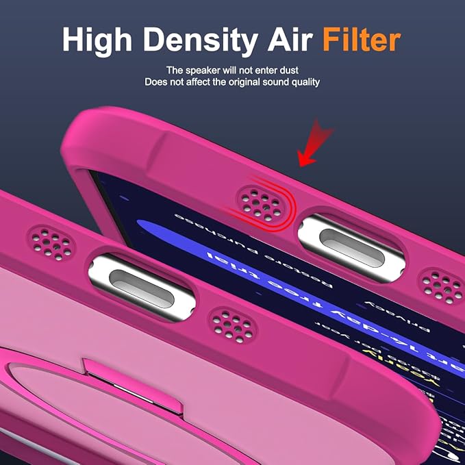 Compatible with iPhone 17 Air Case with Invisible Magnetic O-Ring Stand Military-Grade Translucent Phone Case for iPhone 17 Air 6.5" [Compatible with Mag-Safe][Great Grip Feeling], Rose