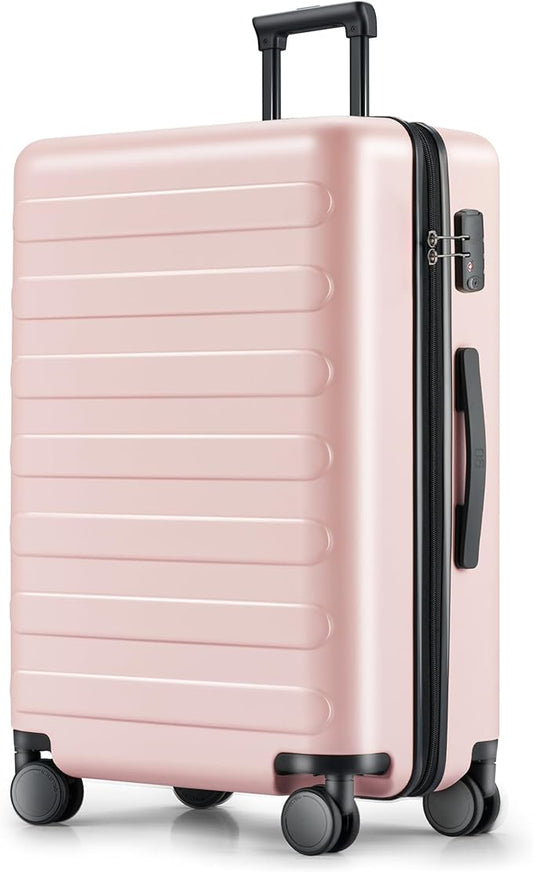 NINETYGO Large Checked Luggage 28 Inch, Checking In Luggage with Smooth Spinner Wheels, Lightweight, Hard Shell PC Suitcase, Lightweight Travel Luggage, TSA Approved (Pink, Rhine Basic)