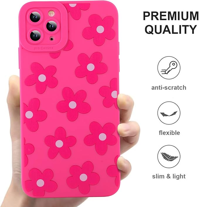 ZIYE for iPhone 11 Pro Max Case Hot Pink Flower Pattern Phone Case with Camera Protection,Soft TPU Silicone Rubber Protective Cover Floral Design Cases Compatible with iPhone 11 Pro Max 6.5 Inch