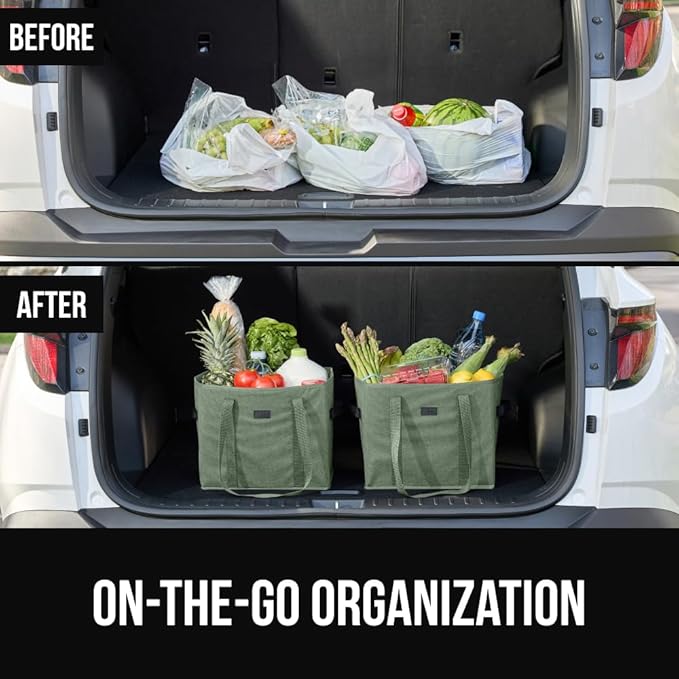 GORILLA GRIP Heavy Duty Foldable Reusable Grocery Bags, Tear Resistant Box Shape Shopping Tote with Reinforced Handles, Grip Feet, Easily Carry and Transport Groceries, 1 Pack, 13x10x11, Sage Green