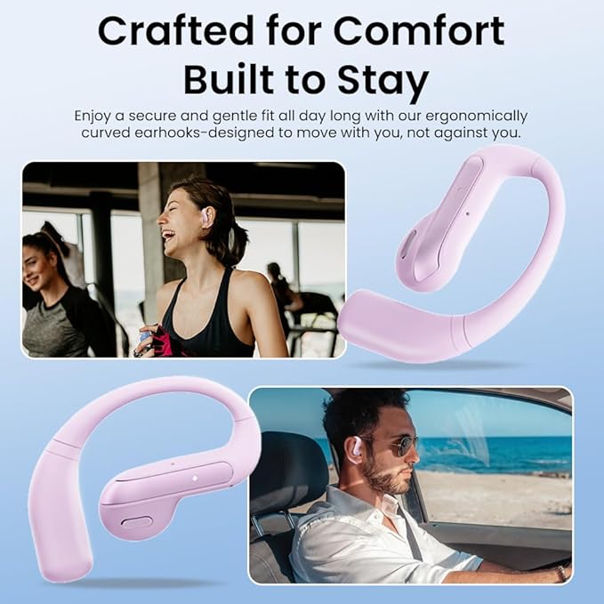 Wireless Earbuds Bluetooth Headphone Sport, 2025 Bluetooth Earbuds Stereo Deep Bass Over Ear Bud with Earhooks,ENC Noise Cancelling Mic,Waterproof Earphone for Workout/Running—Purple