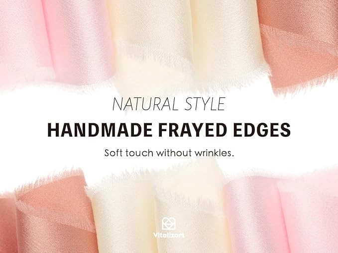 Vitalizart Pink Silk Satin Ribbon 1 Inch x 15 Yard Wooden Spool Handmade Frayed Ribbon for Gift Wrapping Baby Shower Wedding Bridal Bouquets Holiday Decor 3 Rolls x 5 Yard