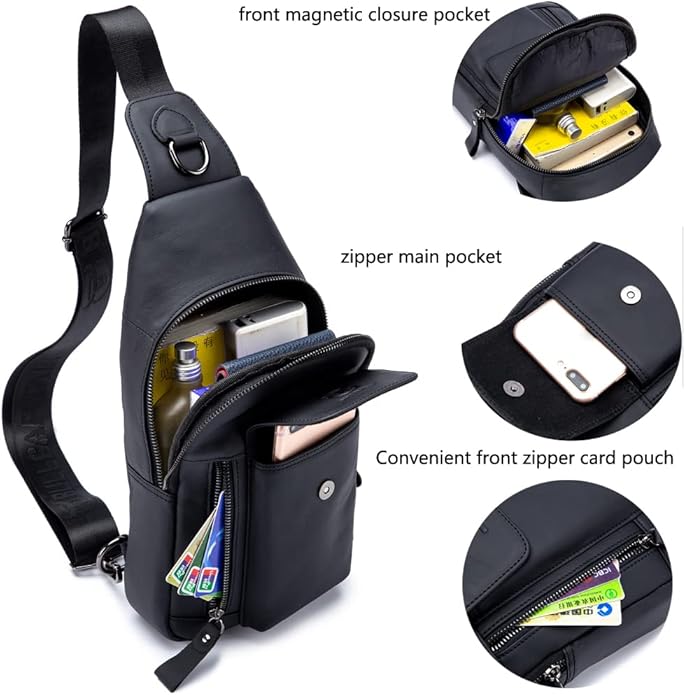 KPYWZER Vintage Leather Sling Bag Backpack for Men Crossbody Shoulder Chest Day Pack Backpacks