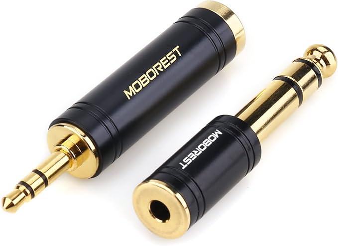 MOBOREST 3.5mm M to 6.35mm F Stereo Pure Copper Adapter, 1/8 Inch Plug Male to 1/4 Inch Jack Female Adapter, Can be Used Conversion Headphone adapte, amp adapte, Black Fashion 2-Pack
