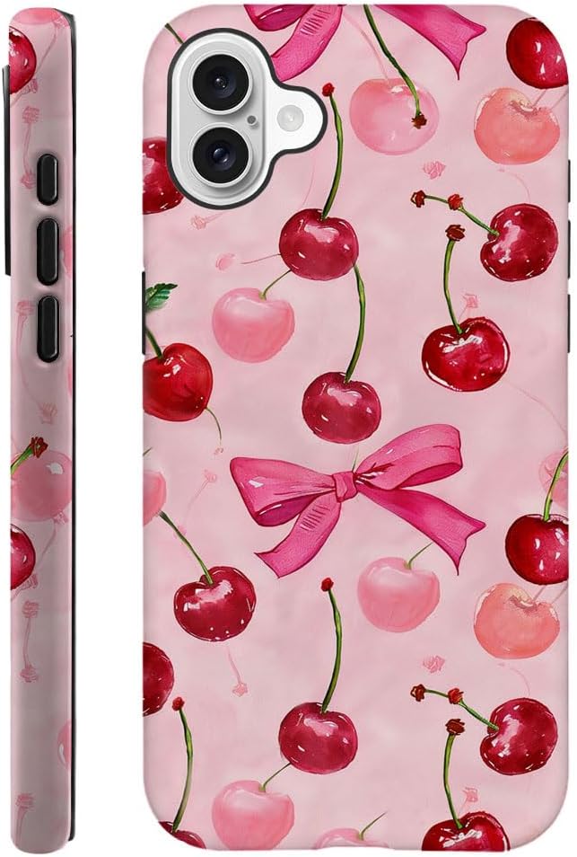 DAIZAG Case Compatible with for iPhone 16,Cherry Pink Bow Ribbon Phone Case for iPhone 16 for Girl Women Boy Men