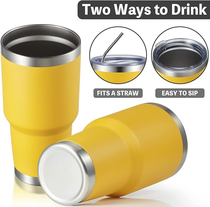 MEWAY 30oz Tumbler Double Wall Vacuum Insulated Travel Mug, Stainless Steel Tumbler with Lid, Durable Powder Coated Insulated Coffee Cup for Cold & Hot Drinks (Yellow,1 PACK)