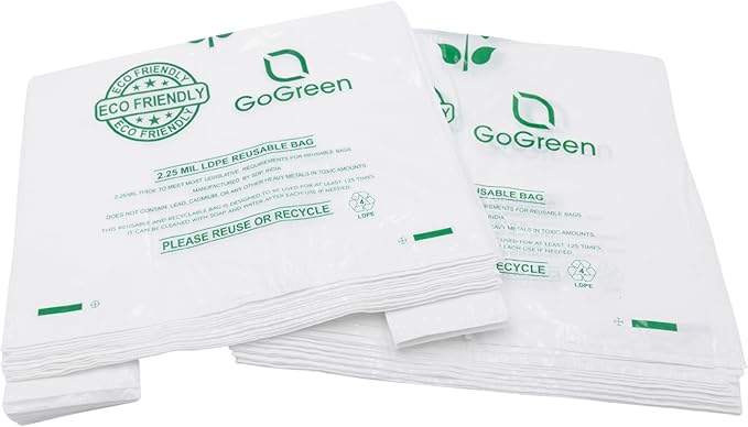 White Reusable/Eco-Friendly LDPE T-Shirt - Super Jumbo 20"x10"x36" - 100 Bags - 57 Micron (2.25 mil) - White - WHLD225MREUSE201036 - AssurePak