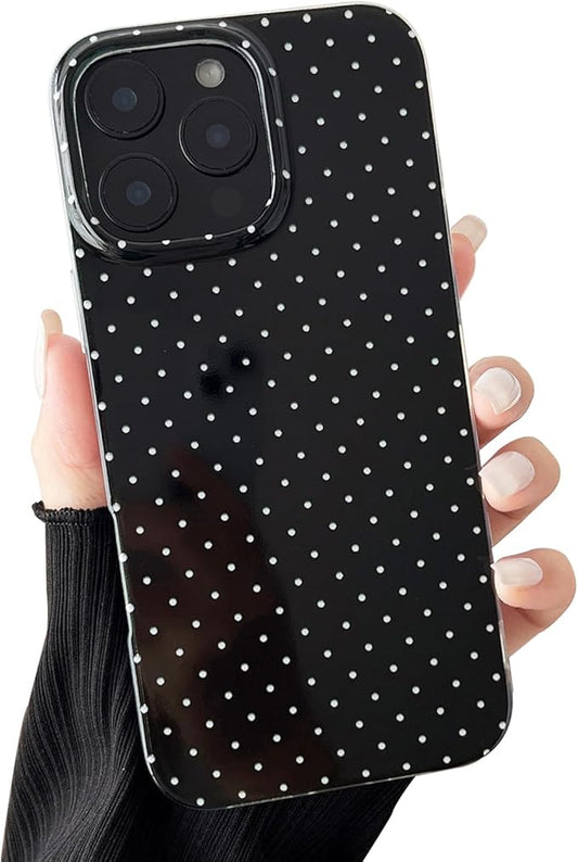 Compatible with iPhone 14 Pro Max Case, Fashion Cute Aesthetic Polka Dot Pattern Cover for Women, Shockproof Slim Soft TPU and Hard PC Protective Phone Case for iPhone 14 Pro Max 6.7"- Black