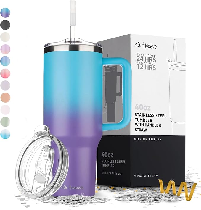 40 oz Tumbler With Handle and Straw Made of Stainless Steel - Double Wall Vacuum Insulated Tumbler With Lid - Sweat Proof Easy Grip, BPA-Free, Dishwasher Safe Tumbler (Amethyst)