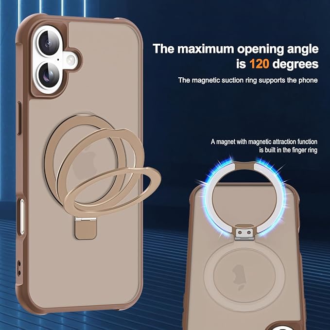 Compatible with iPhone 17 Case with Invisible Magnetic O-Ring Stand Military-Grade Translucent Phone Case for iPhone 17 6.3" [Compatible with Mag-Safe][Great Grip Feeling],Desert Brown