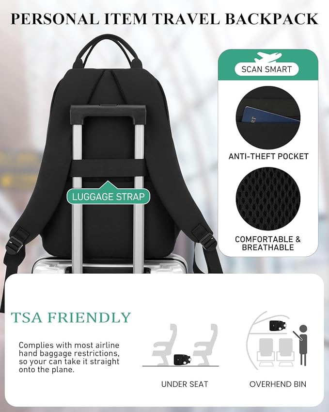 Teen Girls Backpack for School, 15.6in Laptop Backpack with Charging Hole for Travel Work, Cute Bookbag Purse Computer Daypack for Women, Black
