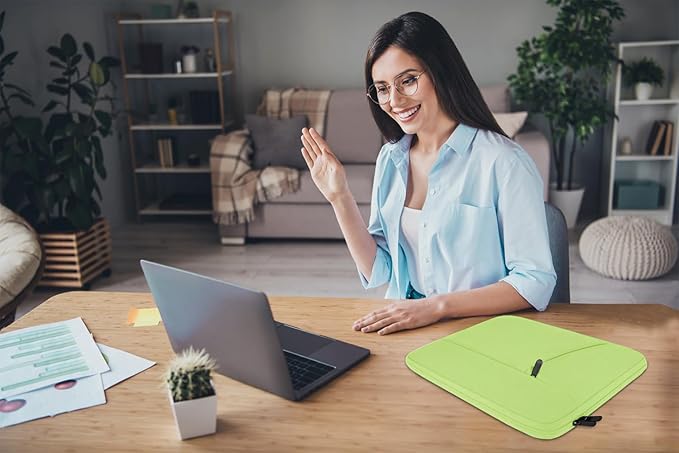 Laptop Sleeve 15.6 inch, Shockproof Protective Computer Carrying Cover with Front Pocket, Briefcase Handbags Laptop Case for 15.6 inch HP, Dell, Acer, Asus, Notebook, Light Green